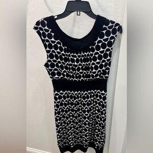 White House Black Market Black and White Circle/Polka Dot Print Midi Dress